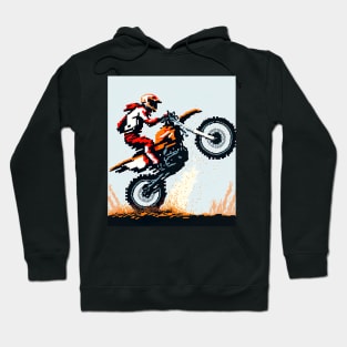 Dirt bike cool wheelie with pixel art style orange and tan Hoodie